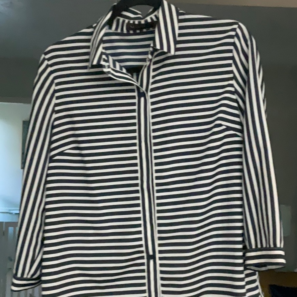 The Limited (L) Black and White Striped Womens Work Blouse